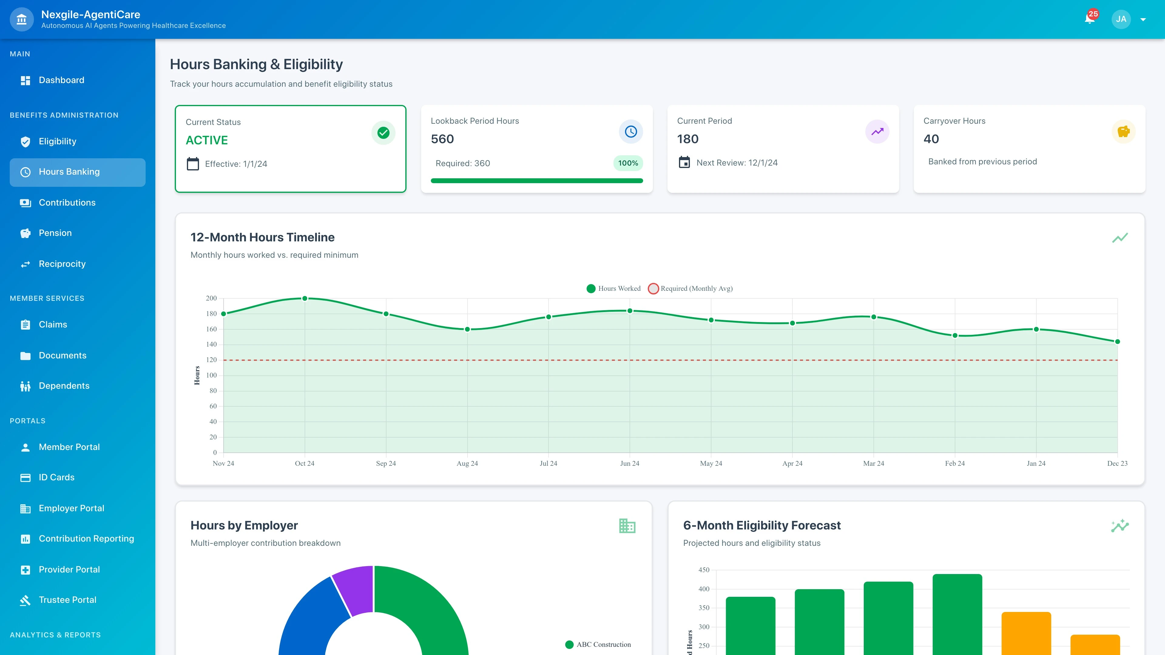 Hours Banking - Work hours tracking interface for union members